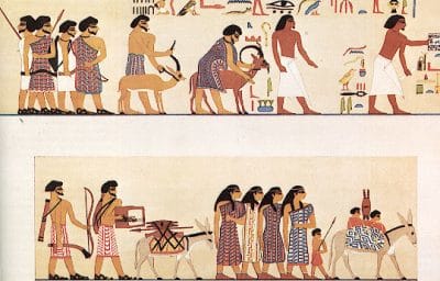 エジプトに侵入するアジア人集団(ヒクソス人)を描いた壁画 Source: Wikipedia