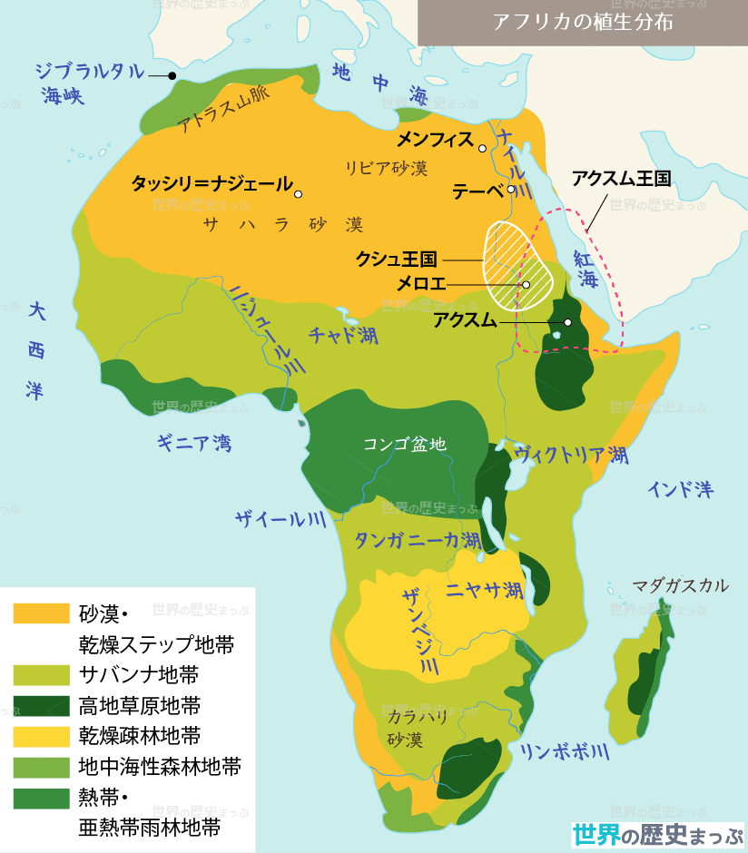 アクスム王国 アフリカの植生分布地図