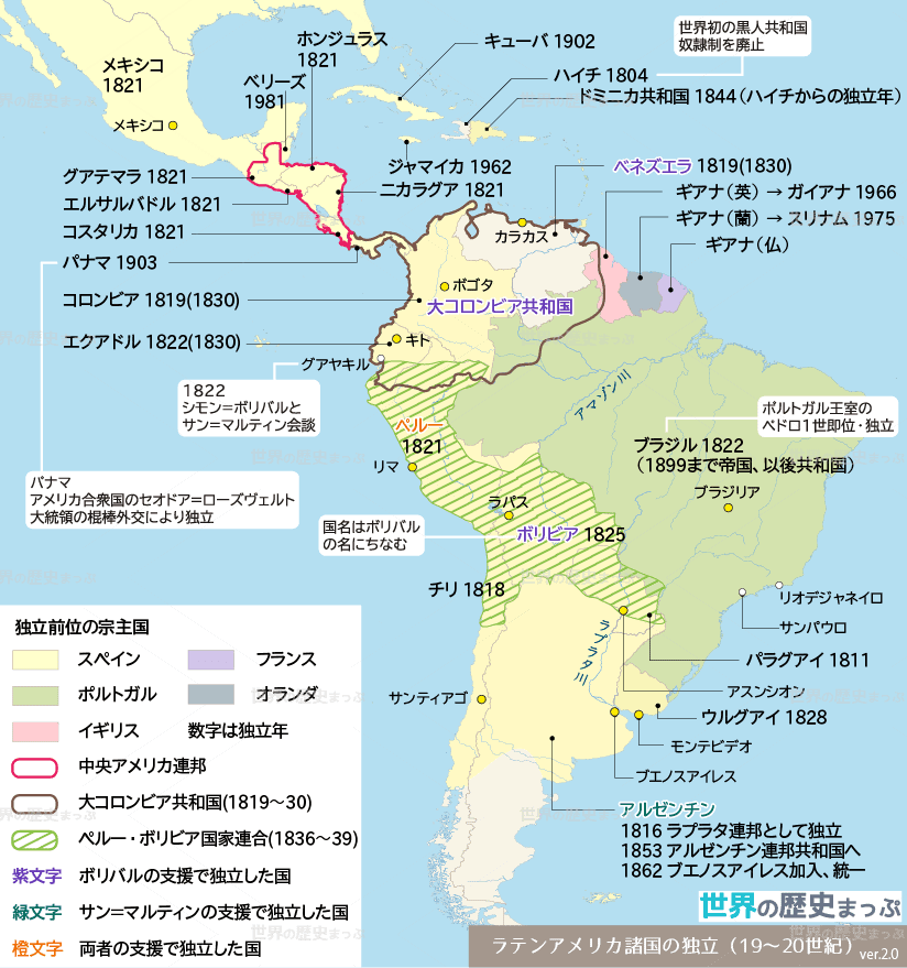 ラテンアメリカの独立地図